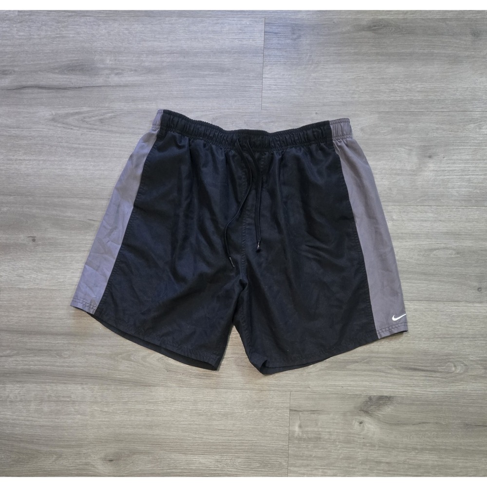 Nike Swim Trunks Mens XL Black Gray Mesh Lined Drawstring Elastic Waist